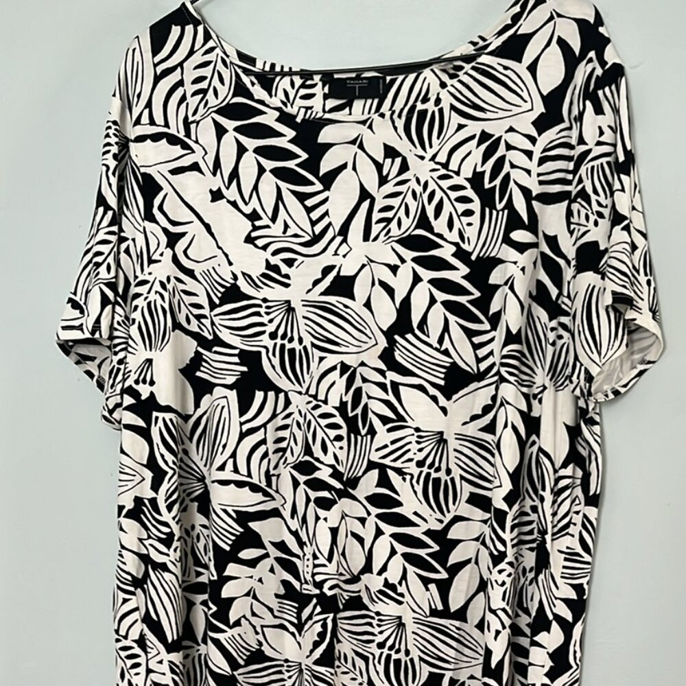 T Tahari Plus Size 1X Tropical Print Hi Low‎ Tunic Short Sleeve Vacation Travel